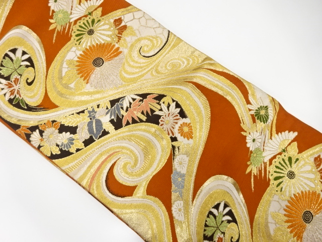 JAPANESE KIMONO / ANTIQUE FUKURO OBI / SILK / WOVEN KIKU